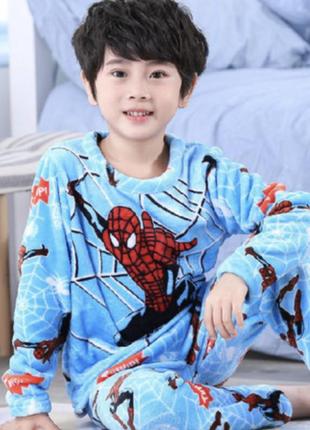 Пижама детская теплая человек паук catt 118-128 голубой