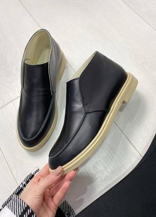 Lorа piana! жіночі лофери туфлі підлоги черевики натуральна чорна шкіра лора піана 40 розм