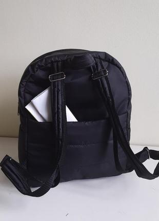 Рюкзак  дутик тканевый на синтепоне стеганый черный два отделения под а4 с карманами5 фото