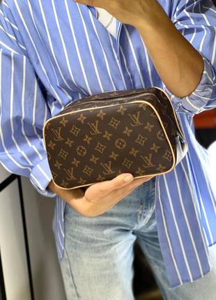 Кейс для косметики коричневый канва брендовый в стиле louis vuitton