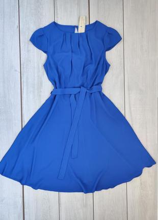 Качественное легкое нежное шифоновое голубое приталенное платье s-m3 фото
