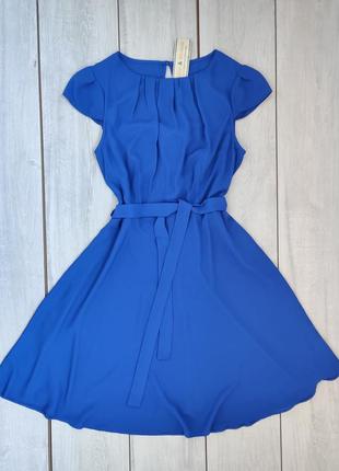 Качественное легкое нежное шифоновое голубое приталенное платье s-m8 фото
