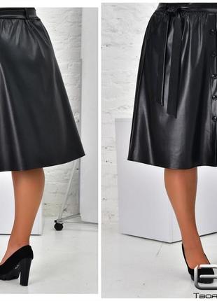 Женская юбка эко кожа на трикотажной основе размер 50 52 54 56 58 60 62 64