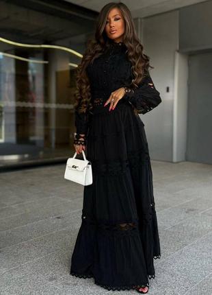 Костюм в стилі zimmermann блуза коротка спідниця довга з гіпюром органзою нарядний чорний2 фото