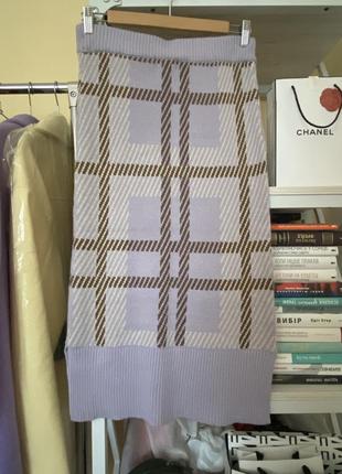 Вятьянная теплая миди юбка юбка трикотаж в клетку геометрия изнi5 фото