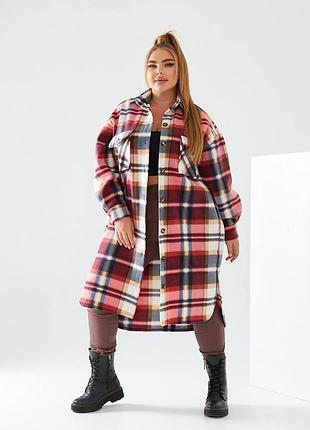 Удлиненная теплая рубашка миди кардиган на пуговицах из флиса в шотландскую клетку тартан батал большого размера бежевая мята синяя серая хаки бордо