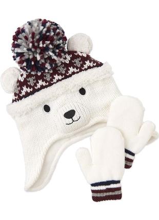 Теплий зимовий набір комплект шапка + рукавиці the children's place 1-2-3