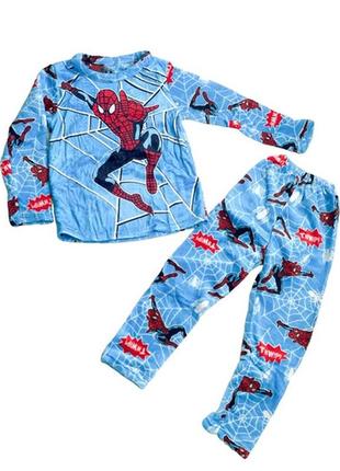 Пижама детская теплая человек паук catt 108-118 голубой1 фото