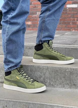 Мужские кроссовки puma mid corduroy olive fur #пума