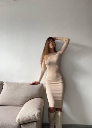 Стильное элегантное платье удлиненное облегающее с длинными рукавами ангора рубчик7 фото
