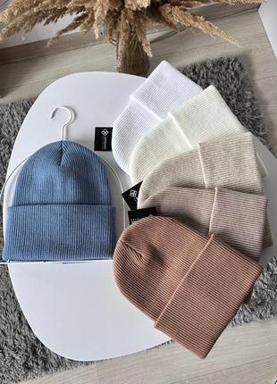 Шапка вязаная шерсть двойная с подворотом лопатка