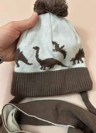 Зимовий набір на хлопчика 2-3-4 роки комплект шапка і шарф з діно шапка на флісі4 фото