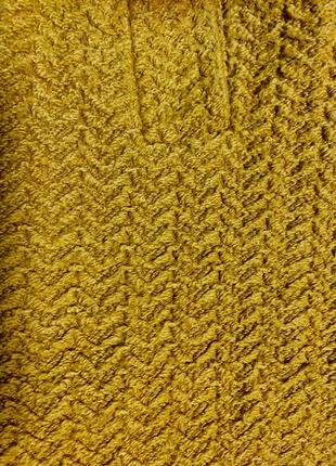 Пальто гірчично-жовте пряме у текстурну в,язану ялинку з утеплювачем, l (2523_)8 фото