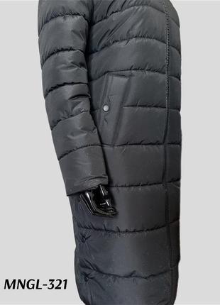 Зимовий жіночий довгий стьобаний пуховик чорного кольору на еко пуху, до -30 градусів3 фото