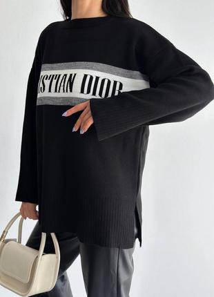 Жіночий вязаний подовжений светр чорний стильний теплий мякий приємний оверсайз тренд сезону2 фото