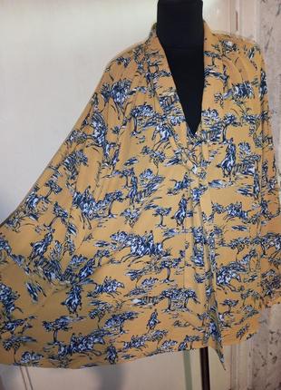 Гірчична блузка з конями-всадниками,з пишним рукавом та бантом,lindex2 фото