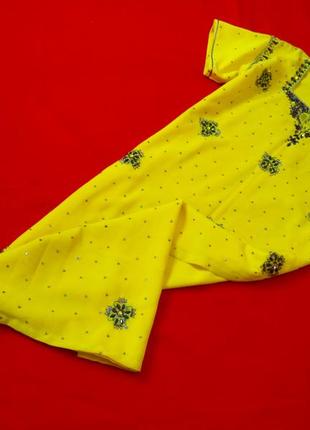 Лимонно-желтое эффектное платье туника с разрезами по бокам.камиз.индия1 фото