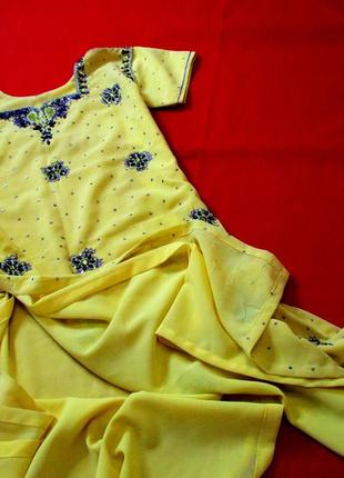 Лимонно-желтое эффектное платье туника с разрезами по бокам.камиз.индия6 фото
