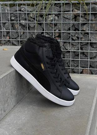 Кожаные зимние высокие кроссовки puma mid corduroy black fur ❄️. цвет черный с белым.2 фото