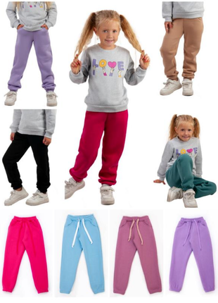 9 цветов 🌈 теплые брюки на флисе, утепленные флисом спортивные брюки для девочки, тёплые брюки на флисе трехнитка6 фото