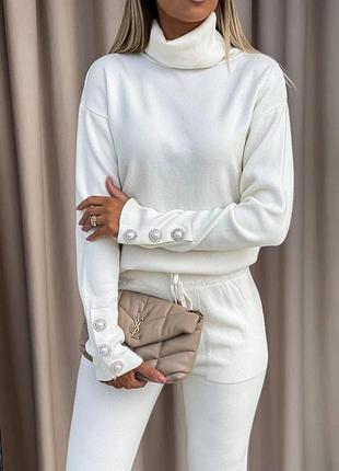 Костюм спортивний прогулянковий ангора двохстороння гольф з горлом беж молоко чорний