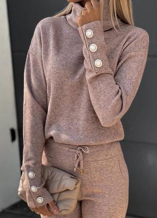 Костюм спортивний прогулянковий ангора двохстороння гольф з горлом беж молоко чорний