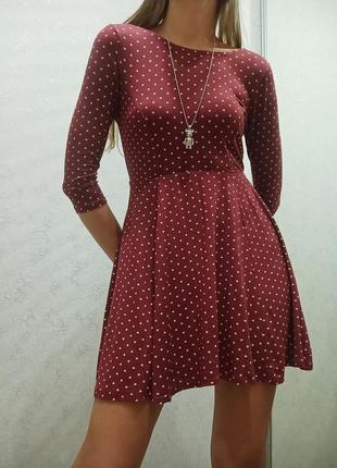 Бордова міні сукня в горошок1 фото