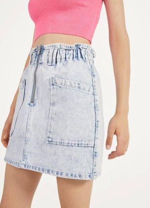 Bershka размер xs  джинсовая мини  юбка с эластичным поясом6 фото