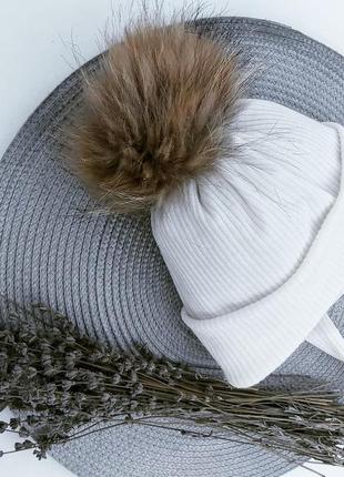 Зимові шапочки з натулальним помпоном3 фото