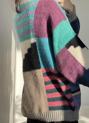 Винтажный шерстяной оверсайз разноцветный свитер4 фото