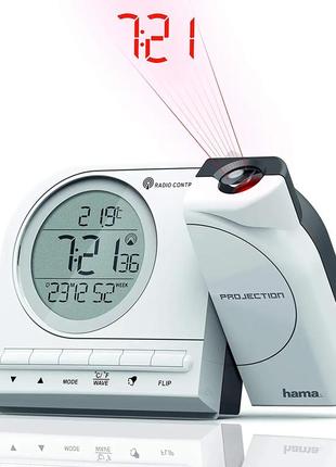Радіокерований проектор-будильник hama "rcr 110" (бездротовий, з термометром, календарем, проекційним радіобудильником, автоматичн7 фото