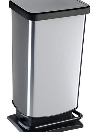 Rotho, paso, мусор на 40 литров с педали и крышкой, пластиковый (pp) bpa metallic, 40 л (35,3 x 29,5 x 67,6 см