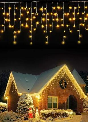 Вулична новорічна гірлянда бахрома 10м на дах ганок фасад з перехідником для будинку альтанки, жовтий