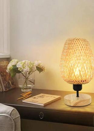 Настольная touch лампа из ротанга ручной работы и двойним usb-зарядным устройством,