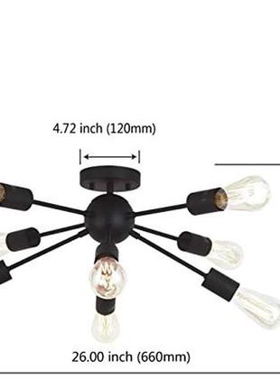 Vinluz 8 light sputnik chandelier black mid century modern ceiling light индустриальное подвесное освещение6 фото