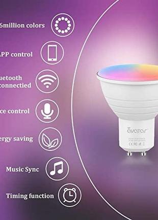Розумна лампа wifi gu10, 4шт, точкові світлодіоди для синхронізації музики, rgbcw, регульована яскравість, теплий холодний білий,3 фото