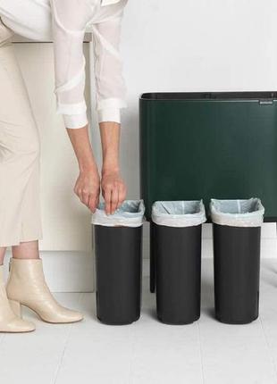 Brabantia bo touch bin — 3 внутренних ведра по 11 литров (зеленая сосна) кухонная корзина для отходов