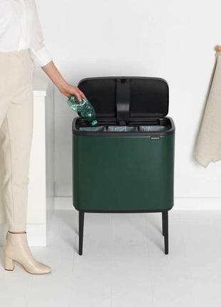 Brabantia bo touch bin — 3 внутренних ведра по 11 литров (зеленая сосна) кухонная корзина для отходов10 фото