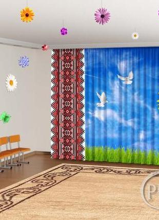 Фото шторы в детский сад "украинский орнамент и подсолнух" - любой размер! читаем описание!
