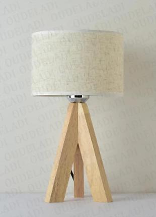 Haitral мала нічна лампа - дерев'яна настільна лампа зі штативом для спальні, вітальні, офісу, дому з тканинним лляним абажуром, 1