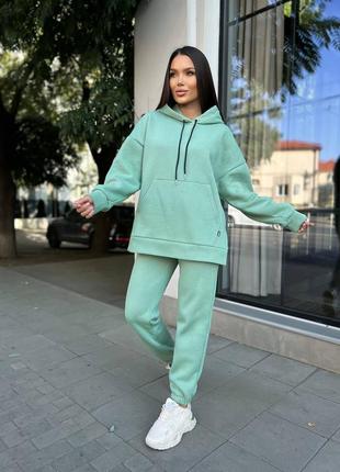 Костюм теплый спортивный не кашлатится худи толстовка кенгуру с капюшоном штаны джоггеры на резинке черный изумруд электрик пудра фисташка мокко бордо