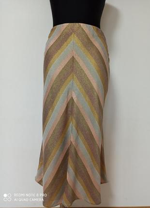 Яскрава стильна спідниця міді в смужку,фасон трапеції, люрексовою ниткою