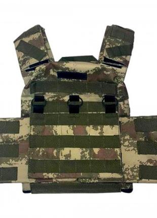 Тактическая плитоноска cordura 600d + 3 кармана + с боковыми карманами под плиты (без плит) мультикам