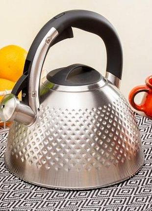 Чайник зі свистком із нержавіючої сталі 3.0 л edenberg чорна ручка (eb-8830)