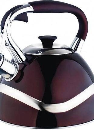 Чайник edenberg со свистком 3 л нержавеющая сталь бордовый (eb-7010)