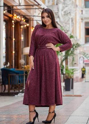 Англожева жіноча тепла сукня з розрізом великого розміру бордового кольору
