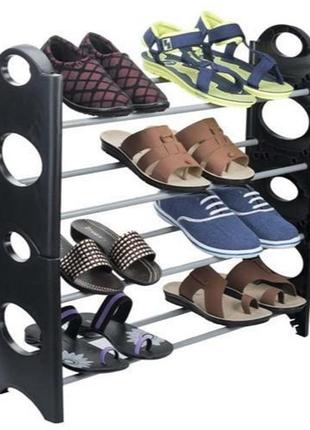 Полка для обуви shoe rack стеллаж органайзер складная стойка подставка черная обувница6 фото