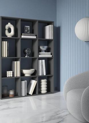 Стеллаж напольный для книг на 12 полок ш1072/в1429/г300 мм антрацит