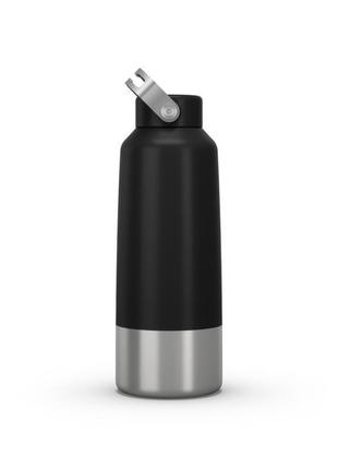 Фляга для туризму з неіржавної сталі quechua 1000мл для походів з різьбовою кришкою чорна