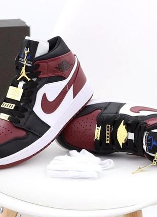 Женские кроссовки nike air jordan 1 mid bordo black white 36-37-38-39-41